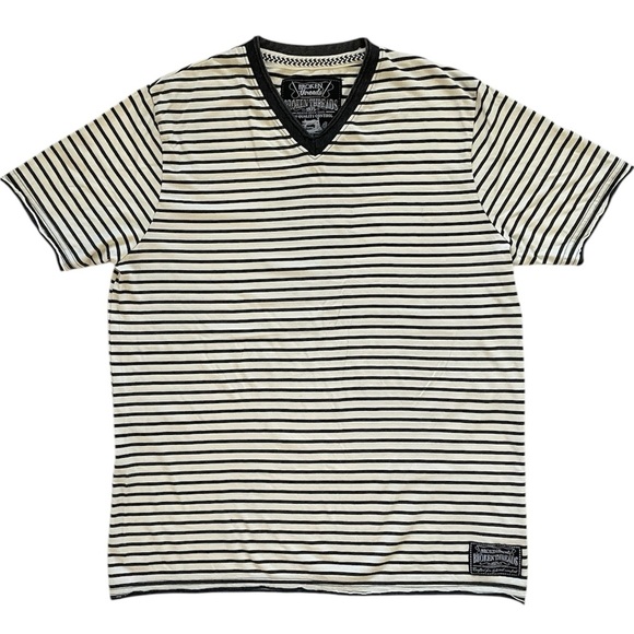 Broken Threads Men Classic Black and White Striped V-Neck Tee - Picture 1 of 6